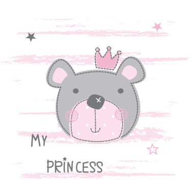 Bebek partisi, tebrik kartı ve tişört tasarımı için şirin oyuncak ayı çizimi