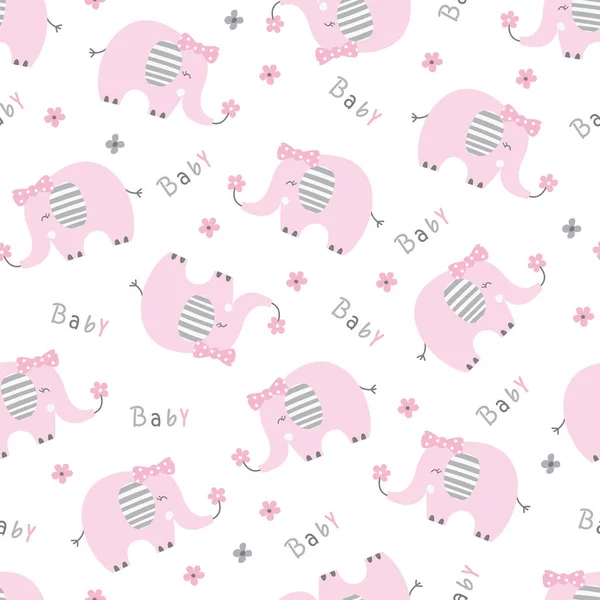 带有可爱的粉色大象矢量图解的无缝图案 — 图库矢量图片