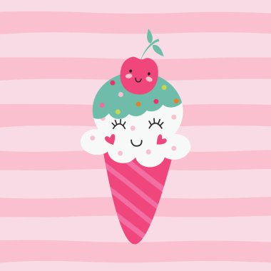 Komik dondurma ve kirazlı vektör çizimi
