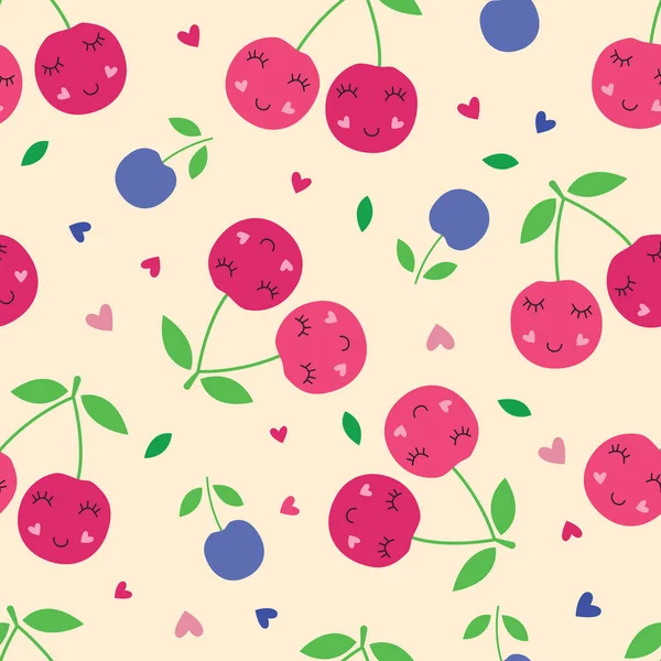 Cute Cherries Seamless Pattern Kids Design — Stock Vector