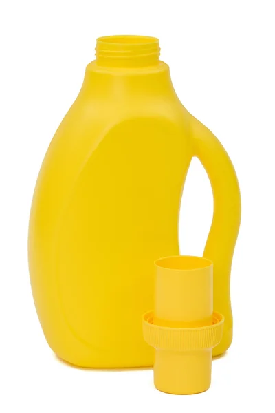 Gele plastic fles met een dispenser in GLB, geïsoleerd op wit — Stockfoto