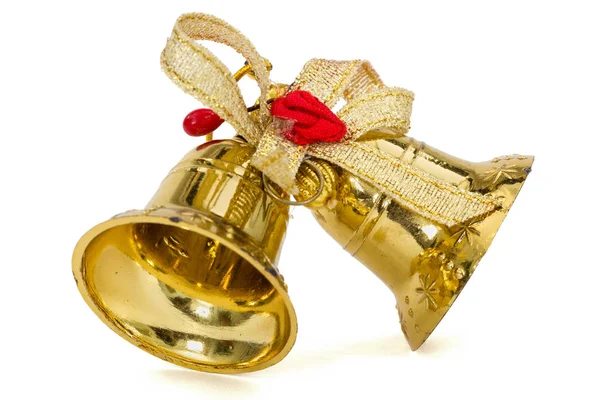 Goldene Weihnachtsglocken, isoliert auf weißem Hintergrund — Stockfoto
