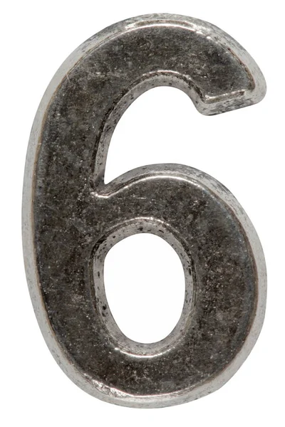 Metall siffra 6 sex, isolerad på vit bakgrund, med klippning — Stockfoto