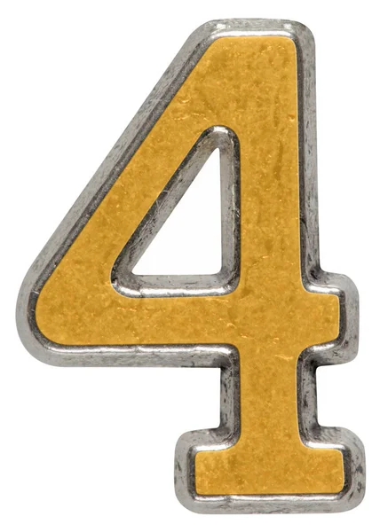 Número de metal 4 quatro, isolado sobre fundo branco — Fotografia de Stock