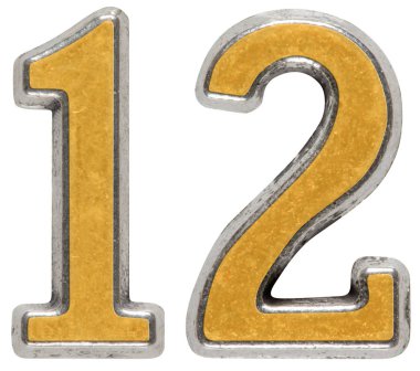 Rakamı 12, metal oniki, beyaz arka plan üzerinde izole