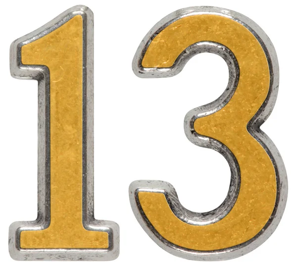 Metal numeral 13, treze, isolado sobre fundo branco — Fotografia de Stock