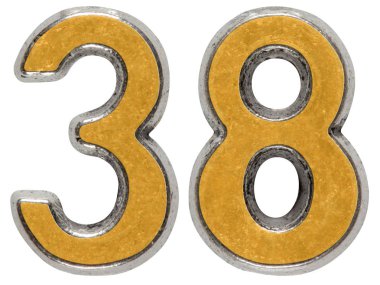 Beyaz arka plan üzerinde izole rakamı 38, 38, metal