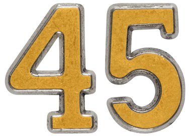 Rakamı 45, metal kırk beş, beyaz arka plan üzerinde izole