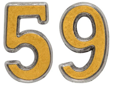 Beyaz arka plan üzerinde izole rakamı 59, elli dokuz, metal