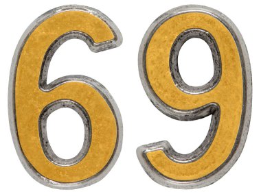 Metal rakamı beyaz arka plan üzerinde izole 69, Altmış dokuz,