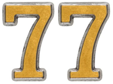 Metal rakamı 77, yetmiş-sevendigit; Beyaz backgrou izole