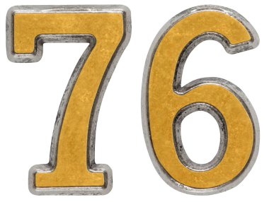 Beyaz arka plan üzerinde izole rakamı 76, 76, metal