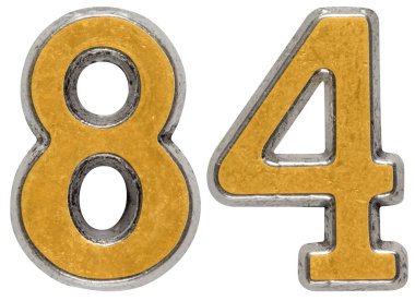 Beyaz arka plan üzerinde izole rakamı 84, seksen dört, metal