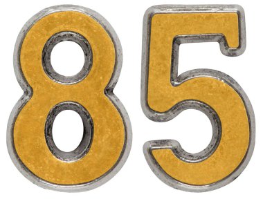 Beyaz arka plan üzerinde izole rakamı 85, başaran, metal
