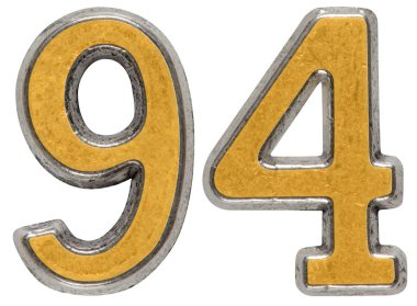 Beyaz arka plan üzerinde izole rakamı 94, doksan dört, metal