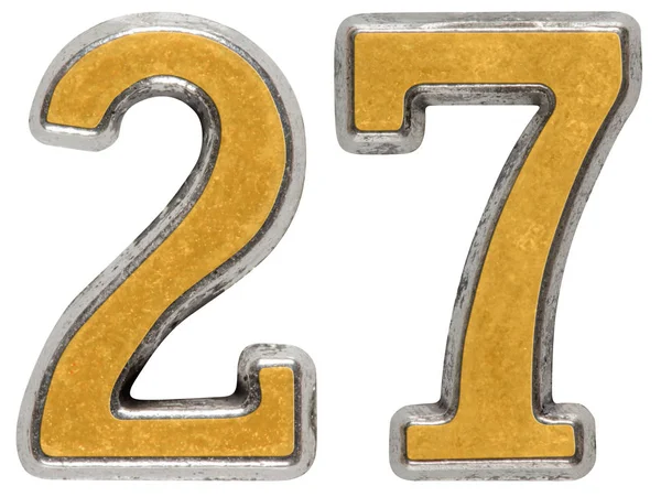 Metal numeral 27, 27, isolado sobre fundo branco — Fotografia de Stock