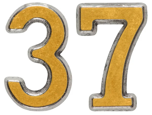 Numero metallico 37, trentasette, isolato su sfondo bianco — Foto Stock