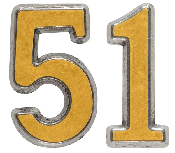 Metalowe cyfry 51, pięćdziesiąt jeden, izolowana na białym tle — Zdjęcie stockowe