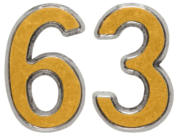 Металева цифра 63, шістдесят три, ізольовані на білому тлі — стокове фото