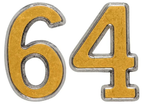 Metall siffra 64, sextiofyra, isolerad på vit bakgrund — Stockfoto
