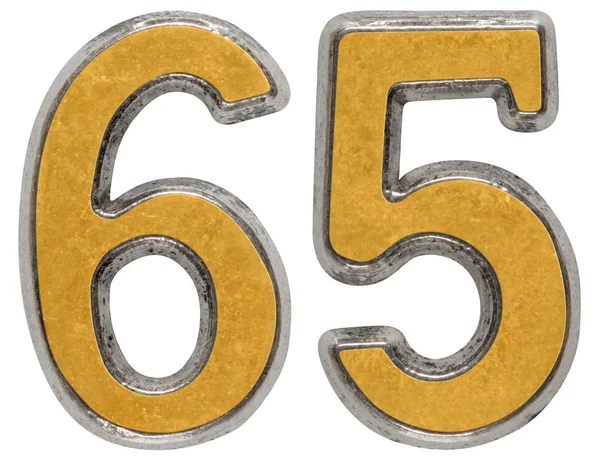 Металева цифра 65, шістдесят п'ять, ізольовані на білому тлі — стокове фото