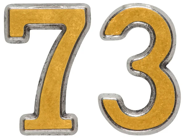 Μεταλλικό αριθμητικό 73, εβδομήντα τρεις, απομονώνονται σε λευκό φόντο — Φωτογραφία Αρχείου