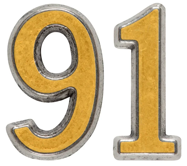 Numero di metallo 91, novantuno, isolato su sfondo bianco — Foto Stock
