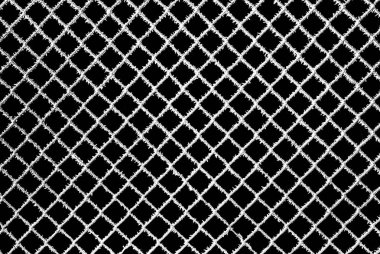 Metal net üzerinde blac izole buz hoarfrost, kristalleri tarafından kapsanan