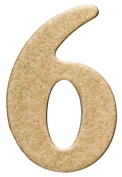 6, seis, numeral a partir de papelão, isolado sobre fundo branco — Fotografia de Stock