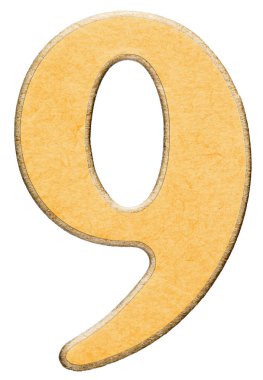9, dokuz, sarı INSERT ile kombine ahşap rakam o izole