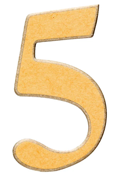 5, five,numeral of wood combined with yellow insert, isolated on — Stock Photo, Image