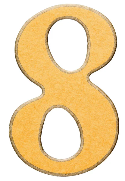 8, otto, numero di legno combinato con inserto giallo, isolato — Foto Stock