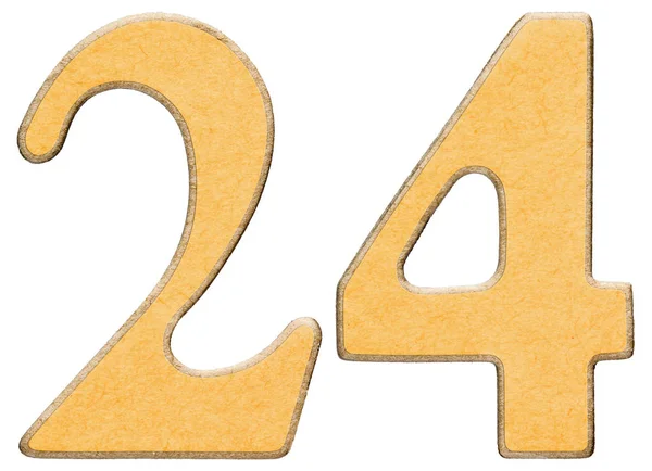 24, twenty four, numeral of wood combined with yellow insert, is — Stock Photo, Image