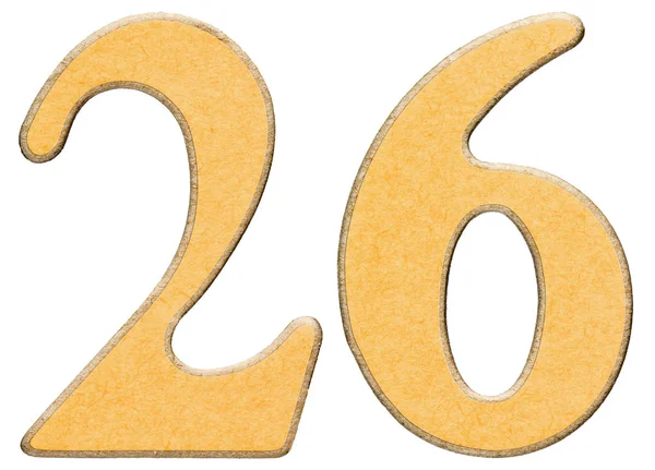 26, twenty six, numeral of wood combined with yellow insert, iso — Stock Photo, Image