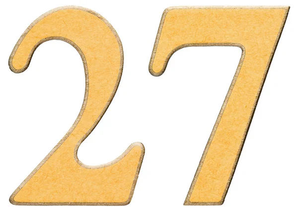 27, twenty seven, numeral of wood combined with yellow insert, i — Stock Photo, Image