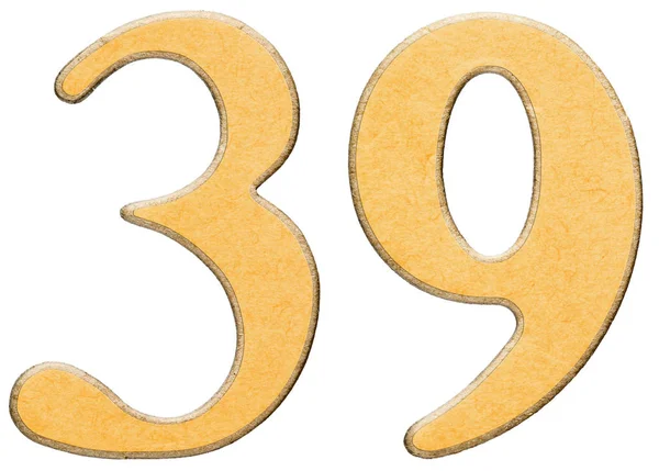 39, trentanove, numerale di legno combinato con inserto giallo, è — Foto Stock