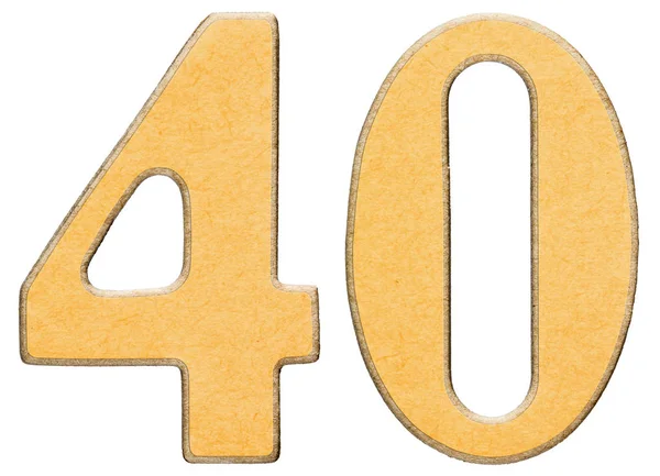 40, 40, numeral de madeira combinada com inserto amarelo, isolado — Fotografia de Stock