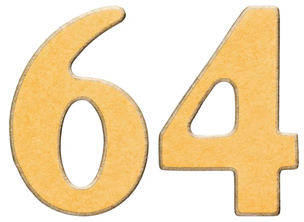 64, 64, Ziffer aus Holz kombiniert mit gelbem Einsatz, iso — Stockfoto