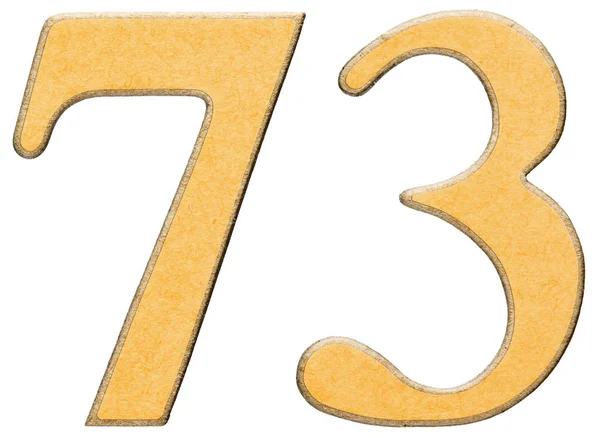 73, seventy three, numeral of wood combined with yellow insert, — Stock Photo, Image