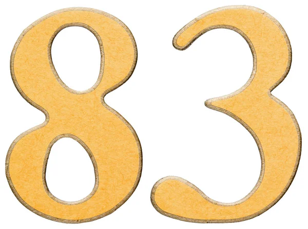83, eighty three, numeral of wood combined with yellow insert, i — Stock Photo, Image