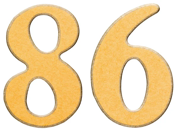 86, ογδόντα έξι, ΑΡΙΘΜΟΣ από ξύλο σε συνδυασμό με κίτρινο ένθετο, iso — Φωτογραφία Αρχείου