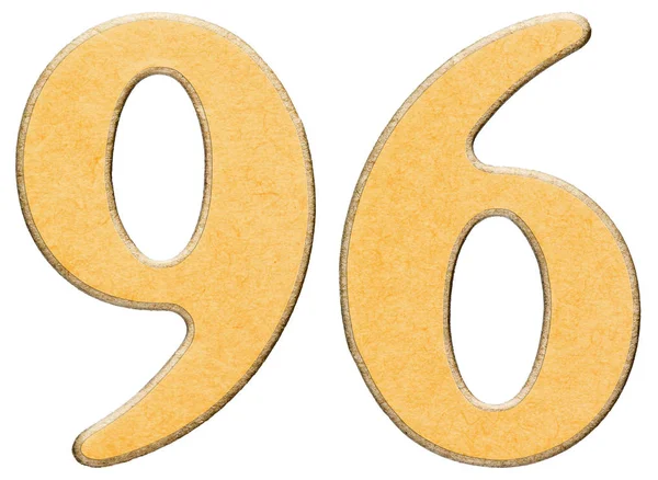 96, devadesát šest číslic ze dřeva v kombinaci s žlutou vložkou, iso — Stock fotografie