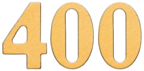 400, vierhundert, Ziffer aus Holz kombiniert mit gelbem Einsatz, — Stockfoto
