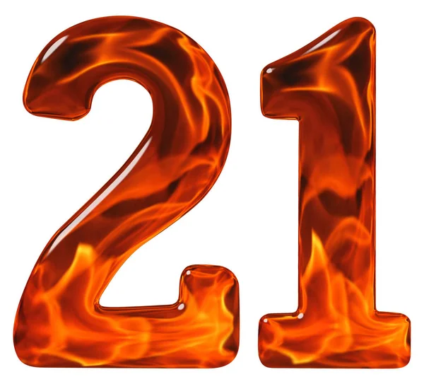 21, двадцять один, цифра, імітаційне скло і палаючий вогонь, ізо — стокове фото