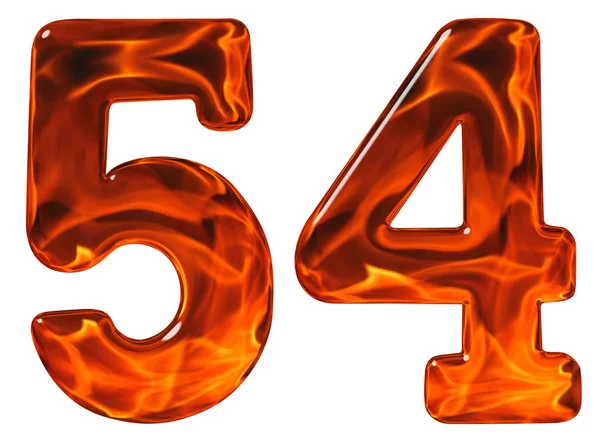 54, πενήντα τέσσερις, αριθμητικό, απομίμηση γυαλί και μια φλεγόμενη φωτιά, iso — Φωτογραφία Αρχείου