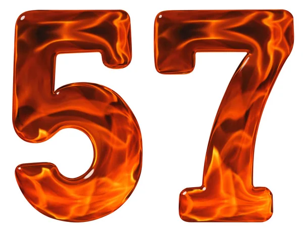 57, пятьдесят семь, числом, имитации стекла и пылающий огонь, является — стоковое фото