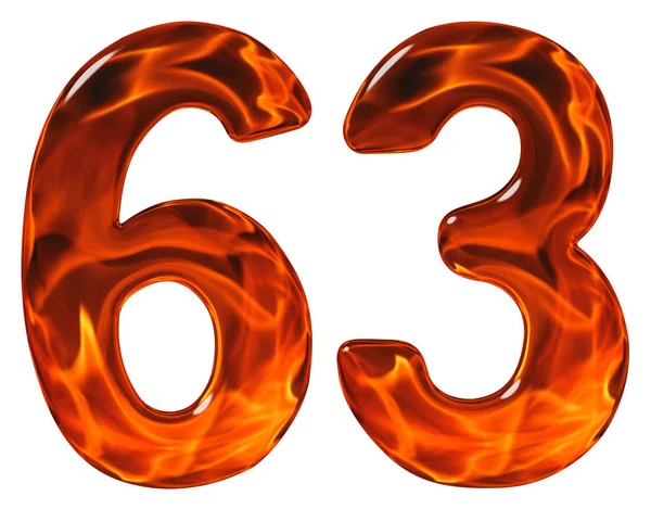63, шестьдесят три, цифра, имитация стекла и пылающий огонь, является — стоковое фото