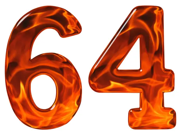 64, εξήντα τέσσερις, αριθμητικό, απομίμηση γυαλί και μια φλεγόμενη φωτιά, iso — Φωτογραφία Αρχείου