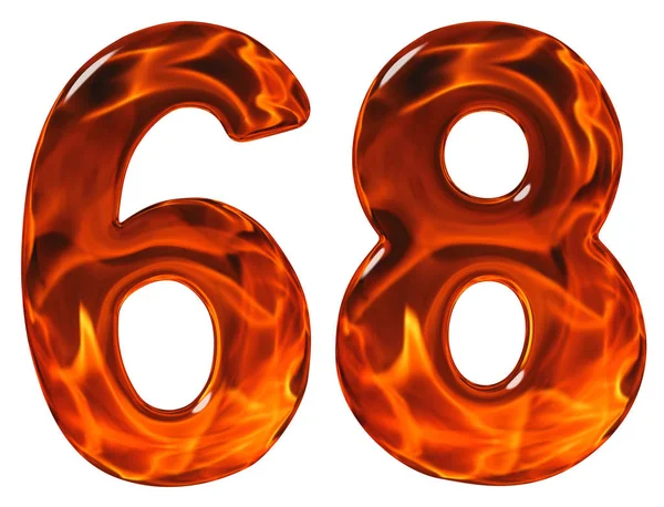 68, sesenta y ocho, numeral, vidrio de imitación y un fuego ardiente, es — Foto de Stock