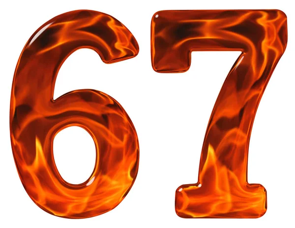 67, шестьдесят семь, цифра, имитация стекла и пылающий огонь, является — стоковое фото